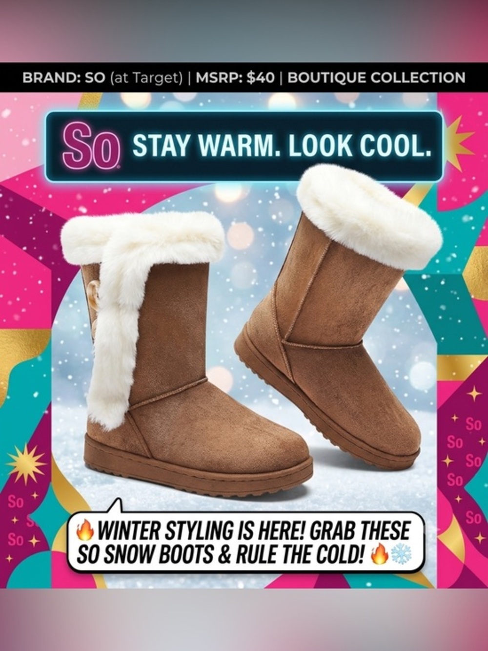 New! SO Fur Boots Tan Sz 6